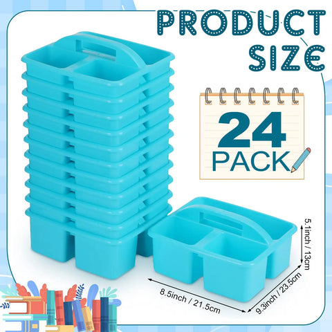 24 Pack Classroom Caddies Bulk With 3 Compartments And Easy Grip Handle Plastic Stackable Storage Caddies Blue