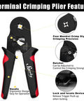 Ferrule Crimping Tool Kit with Self Adjusting Ratchet Plier for AWG 28-7 0.08-10mm2 Range, ergonomic design handle