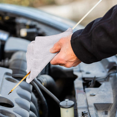 Person using White 100 Percent Cotton Shop Towels 500 Count Heavy Duty Commercial Industrial B Grade 14 By 15 Inches on car engine