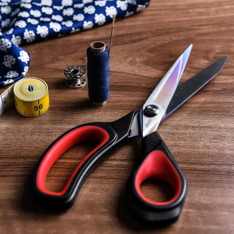 Two Pack Titanium Fabric Scissors Heavy Duty Tailor Shears, Ultra Sharp Rust Resistant Steel, Cuts Sixteen Layers Like Butter, All Purpose Sewing Scissors for Quilting Alterations Crafting and DIY Projects on sewing tools table