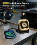 Rechargeable Magnetic Work Light With 1200 Lumen Output 360 Degree Rotating LED Spotlight And Floodlight IPX4 Waterproof 4000mAh Battery on table