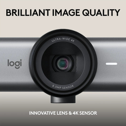 Game Changing 4K Webcam Built For Seamless Hustle Ready Video Calls Optimized For Teams Zoom Google Meet With Zero Friction Remote Setup And Hassle Free Usb Plug In Graphite close-up of innovative lens with 8.5MP sensor.