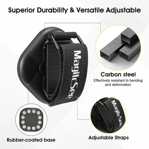 2 Pack Heavy Duty Magnetic Shovel And Tool Holder For Truck With Adjustable Strap No Drill Mount Rack showing rubber-coated base and straps