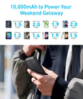 Top Shelf 10000mAh Portable Charger With Hella Fast Usb C Power Delivery And Ultra Slim Profile held in hand next to smartphones.