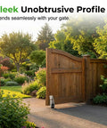 Heavy Duty Vertical Track Roller Wheel For Smooth Sliding Door Bottom Guide And Fence Gate Swap With Rugged Aluminum Bracket And Hassle Free Nylon Caster set by a wooden gate in a garden.