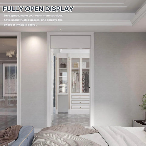 Heavy Duty 7Ft Sliding Pocket Door Hardware Track Kit For 32 To 42 Inch Doors Aluminum Top Mount installed in bedroom