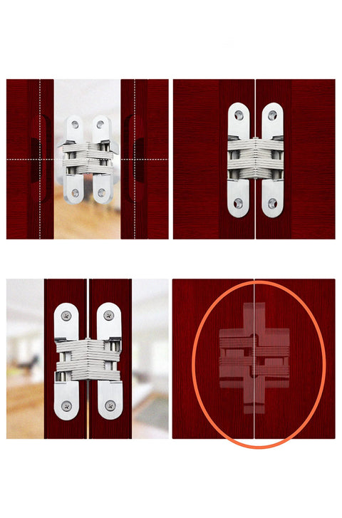 2 Pack Stainless Steel 304 Hidden Hinge With Silent Close, Invisible Mounting Folding Door Hinge on wooden doors