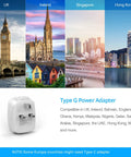 Six In One UK Travel Plug Adapter For US To UK Use Must Have Power Hub With countries compatible for Type G use.