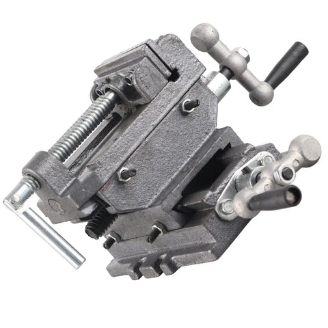 Heavy Duty 3 Inch Bench Vise With Reinforced Cast Iron Base And Powder Metallurgy Jaws For Milling Drilling Machines Smooth Grip Workholding Tool from above showing jaws and adjustment handles.