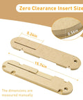 Zero Clearance Table Saw Insert Set shown with dimensions 15.74 by 5.24 inches, thickness 0.56 inch for Delta 36 725 table saws.