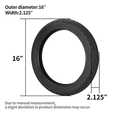 Image showing Sixteen Inch Bike Tire With Inner Tube Set 16X2.125 For Electric Bicycles Motorcycles And Most Kids Bikes Heavy Duty Tubes