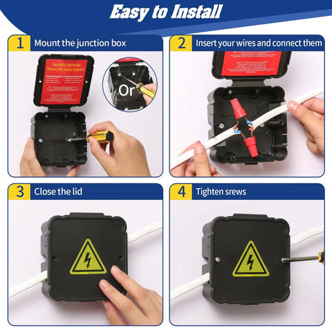 Step-by-step guide for installing Open Splice Junction Box 1 Pack With Cover, DIY Friendly Quick Install For Open Splices.