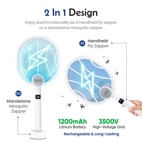 2 In 1 Electric Bug Zapper And Indoor Fly Swatter With Rechargeable Mosquito Zapper High Voltage Killer And UV Light Mosquito Trap For Efficient Indoor And Outdoor Pest Control