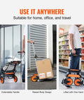 Folding Hand Truck And Dolly For Easy Haul, 275 Lb Capacity Aluminum Cart With Telescoping Handle used in home, office, and shopping settings