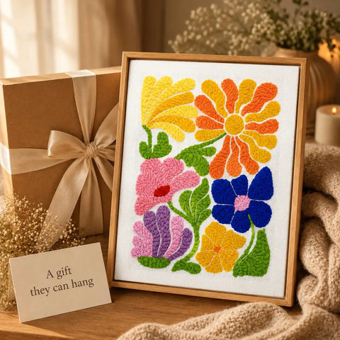 Punch Needle Kit With 16 Inch Wood Frame For Beginners Create Handmade Wall Art That Mounts Right Away Ready To Hang