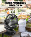 Rechargeable Portable Clip On Desk Fan For Beat The Heat On The Go With 3 Speeds And USB Power on outdoor table
