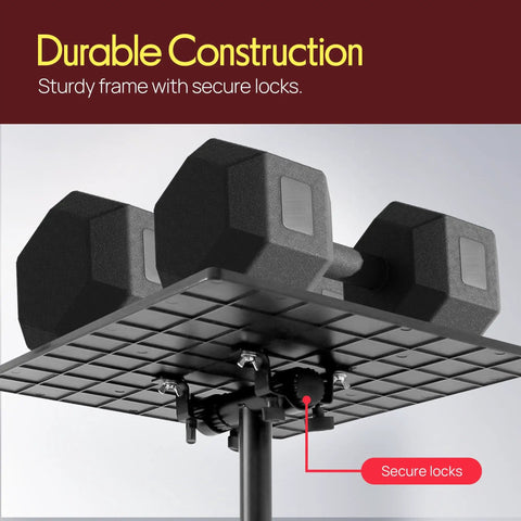 Close-up of sturdy plate with secure locks on Universal Laptop Projector Tripod Stand Foldable Design Heavy Duty Workhorse Mount