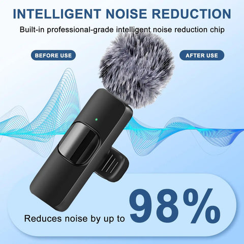 3-In-1 Wireless Lavalier Microphone For iPhone And Android, Studio Quality Sound With Noise Cancellation feature display