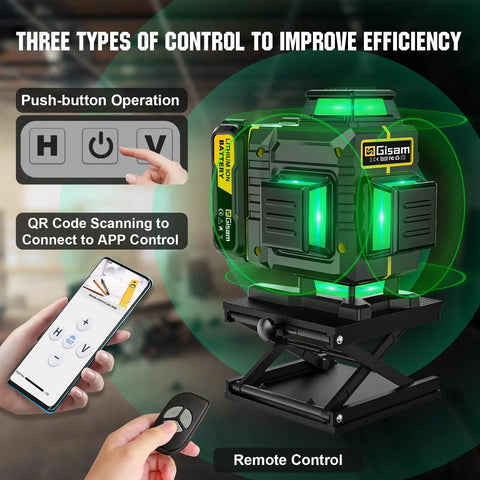 360 Degree Pro Grade Green Laser Level With Tripod And Pulse Mode Self Leveling 4D 16 Line Beam 360 Rotating Window Shield Includes Two 4800mAh Batteries, app control display