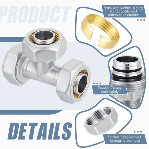 Six Pack Three Quarter Inch Equal Air Piping Fittings Brass Nickel Plated For Shop Compressed Air Line System 200 Psi Durable