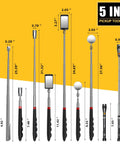 Ultimate Magnetic Pickup Tool Set With 15lb And 1lb Pickup Rods, mirrors, telescoping flashlight shown in 5-piece layout