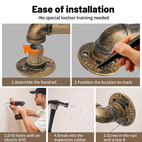 Step-by-step installation guide for Heavy Duty Industrial Staircase Handrails 3 Ft Galvanized Pipe with clear assembly instructions.