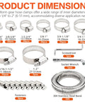 Front view of 185-piece stainless hose clamp kit with worm-drive clamps, 10 ft 304 stainless band and tools