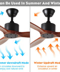 Illustration showing summer and winter modes of 52 Inch Walnut Wood Ceiling Fan With 3 Blades No Light Quiet Reversible DC Motor