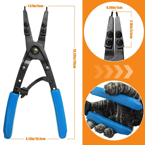 Ford 38700 Spindle Snap Ring Pliers 10.9 Inch Internal Circlip Pliers with blue handle, front view showing dimensions.