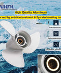 14x19 Aluminum Boat Propeller For Yamaha Outboards 150-300 HP Right Hand Rotation Three Blade OEM Upgrade With Durable White Finish And Tight Tolerance 6G5-45945-01-98 Rh, showing corrosion-proof design and detail view of hub.