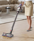 Person using Premium Aluminum Quick Release Extension Wand For Dyson V12 Detect Slim And V10 Digital Slim Cordless Vacuums on floor