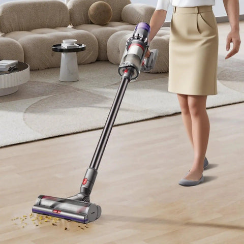 Person using Premium Aluminum Quick Release Extension Wand For Dyson V12 Detect Slim And V10 Digital Slim Cordless Vacuums on floor