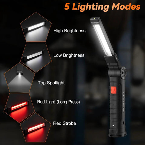 Six Pack Magnetic LED Work Lights With 360 Degree Rotating Heads, Rechargeable Mechanics Light With Five Modes shown