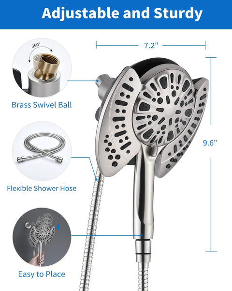 No Fuss Dual Purpose Rainfall Shower Head And Handheld Combo Providing Hella Crisp Water Flow Durable Nickel Finish Nine Custom Spray Modes Flexible Premium Stainless Steel Hose Quick Easy Setup For Any Modern Bathroom Space