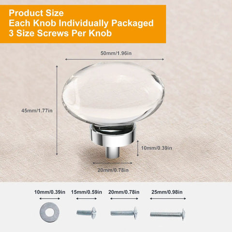 Detailed view of 8 Pack Polished Chrome Crystal Glass Cabinet Knobs Oval Drawer Pulls for Dresser Drawers Kitchen Cupboard Wardrobe Cabinets.
