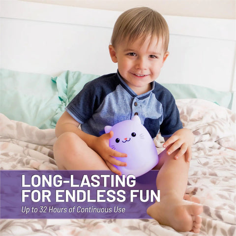 Child holding Animal Night Light For Kids With Rechargeable Silicone And ABS Nursery Glow In 8 Calming Colors, cute kawaii shape.