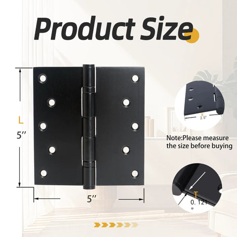5 Inch by 5 Inch Heavy Duty Door Hinges That Hold Up to 220 Lbs with 20 Screws, Square Corner Design, Rugged Steel Construction for Interior and Exterior Doors, Easy Install, Smooth Operation, Maximum Bearing Strength, black 5x5 hinge