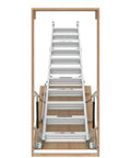 Beefy Heavy Duty Aluminum Attic Ladder 25 By 54 Inch With 375 Pound Capacity Pull Down Access For Ceilings Ranging From 7 Ft 8 In To 10 Ft 3 In Easy Install Durable Construction For Safe Home Storage, open in frame