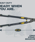 Heavy Duty Extendable Lopper With 25 To 37 Inch Telescoping Handles, Lever Action Bypass Blade, gray background, 27 to 37 inch range displayed