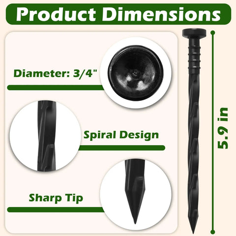 Landscape Edging Anchoring Spikes 6 Inch 30 Pack For Weed Barrier Lawn Paver Edging Stakes Garden Fence And Artificial Turf Easy Install Pro Grade Deep Securement For Any Soil Type featuring spiral design, sharp tip, 5.9 inch length, 3/4 inch diameter.