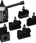 Set of Six Piece Quick Change Tool Post Set For Lathe with wedge and piston type holders including 250 222 250 201.