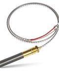 Thermopile pilot burner assembly with 24-inch braided metal sleeve and brass threaded fitting.