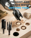 Rocaris 8-pack wood plug cutter set, straight and tapered cutters with black hex shanks, 1/4, 3/8, 1/2, 5/8 in sizes