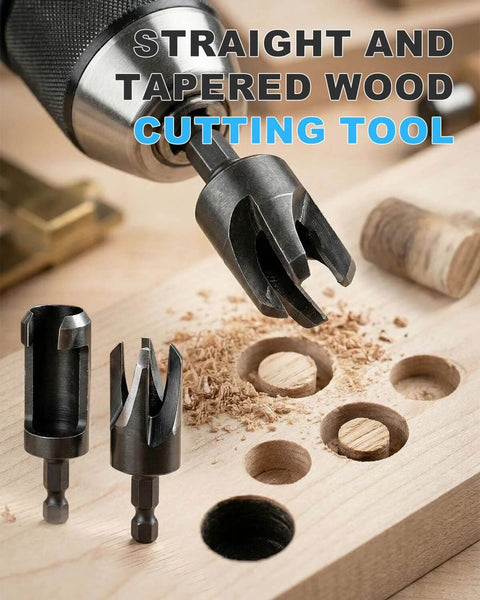 Rocaris 8-pack wood plug cutter set, straight and tapered cutters with black hex shanks, 1/4, 3/8, 1/2, 5/8 in sizes