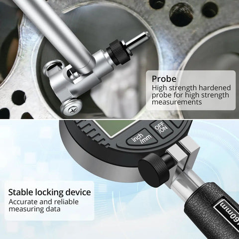 Digital Bore Gauge 50-160mm 0.01mm Precision Internal Diameter Measuring Tool with 12 Probes and Case close-up
