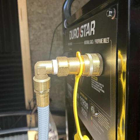 Top Shelf 2 Piece Brass Street Elbow Pipe Fitting 90 Degree 1/4 Inch Npt Male Female Connection Heavy Duty Forged Plumbing Hardware install on generator.