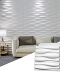 Living room with White 3D Wall Panels Dope Wave Design PVC Waterproof Paintable Durable Plastic Accent Wall Tiles