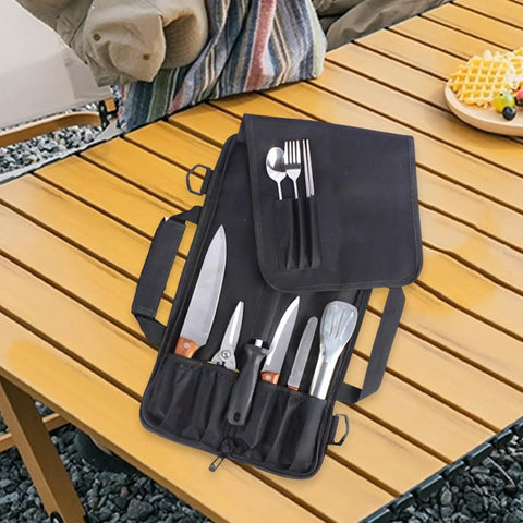Durable Knife Bag With Protective Pouch Multipurpose Oxford Storage Case for knives and cutlery on picnic table