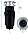 Anti Jam One Half HP Stainless Steel Garbage Disposal For Food Waste Grinding System with detailed measurements
