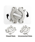 Snag This Set Of Two Heavy Duty Zinc Alloy Table Buckle Connectors showing closed and unconnected states for desk splicing.